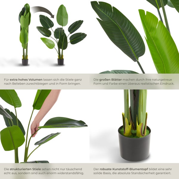 Künstlicher Paradiesvogelbaum tectake Tropic stabiler Kunststoff-Blumentopf verschiedene Größen grün