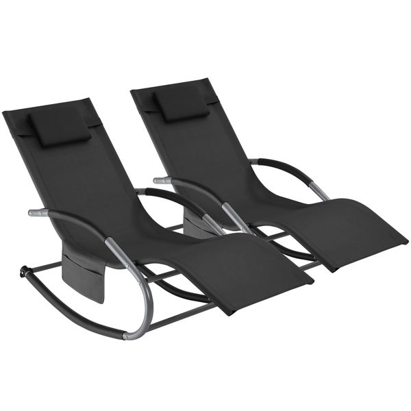 Gartenliege tectake Taya abnehmbares Kopfpolster, seitliche Aufbewahrungstasche ergonomisch, mit Komfort-Schwingbewegung schwarz