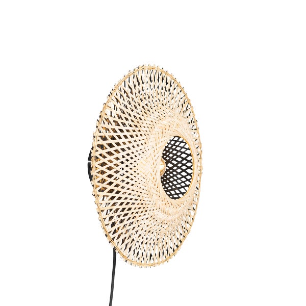 Wandleuchte aus Bambus mit rundem Lampenschirm