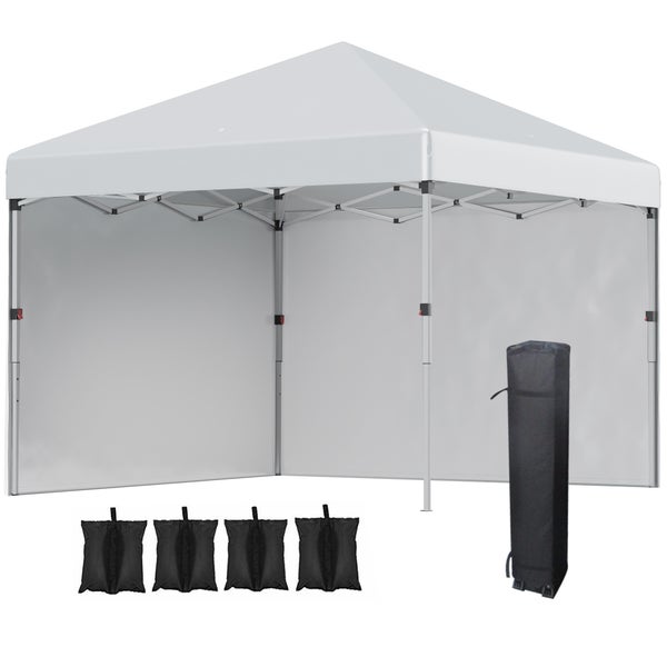 Outsunny Pavillon ca.3x3m, wasserabweisend Stabil Winterfest Pop-up Faltpavillon mit 2 Seitenwänden, UV Schutz 30+, Faltbar Partyzelt Gartenzelt mit Tasche, Gartenpavillon für Camping, Hellgrau