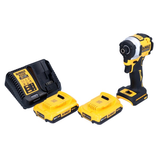 DeWalt 18 Volt XR Akku-Schlagschrauber Set mit zwei 2,0 Amperestunden Lithium-Ionen Akkus und Ladegerät.