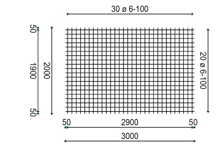 Technische Zeichnung einer Stahlmatte mit Maßangaben