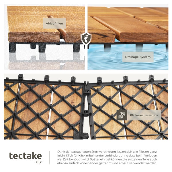 Terrassenfliesen tectake Tabula 31 x 31 x 2,2 cm 20er Set mit Klicksystem braun