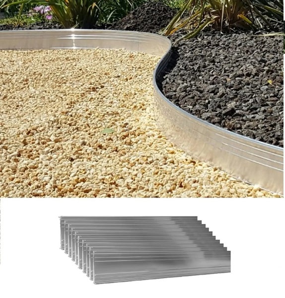 Metall Rasenkante aus Aluminium zur flexiblen Gestaltung von Gartenwegen und Beetbegrenzungen im Garten.