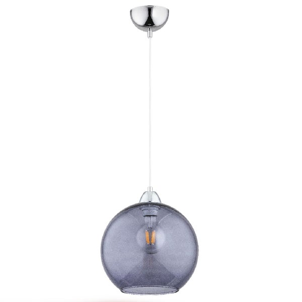 Moderne Pendelleuchte mit kugelformigem Glasschirm und verchromter Aufhangung