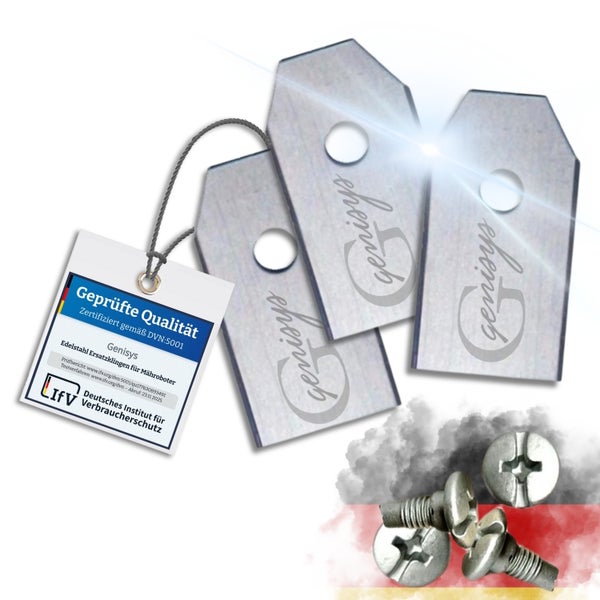 Genisys Mähroboter Ersatzklingen aus Edelstahl mit Qualitätszertifikat und Schrauben