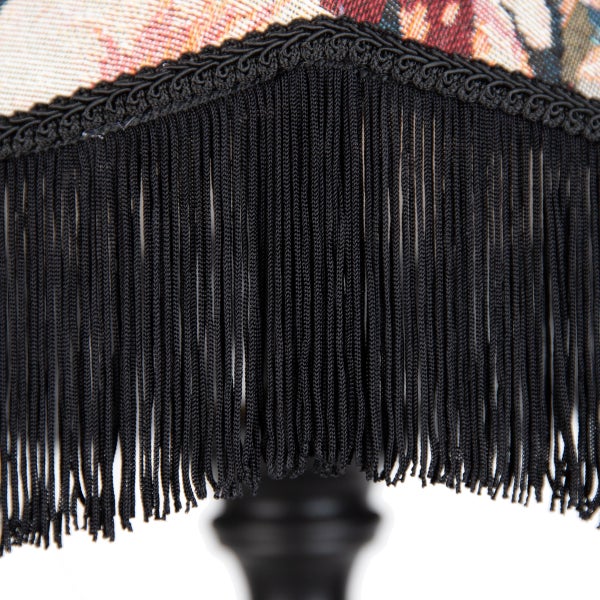 Lampenschirm mit Fransenbesatz aus Textil und Zierborte