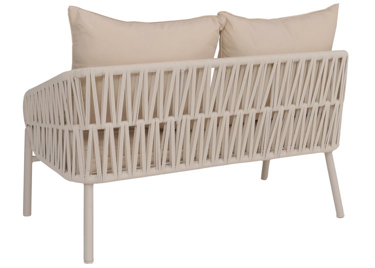 2-Sitzer Gartensofa mit Seilgeflecht und Rückenkissen in Beige, Rückansicht.