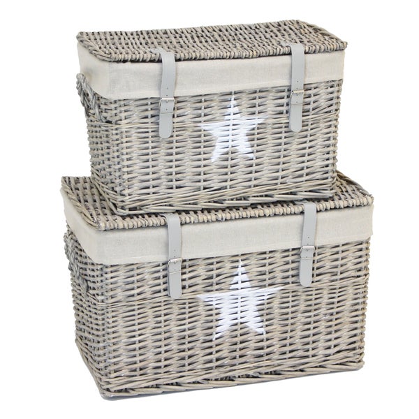 FRANK FLECHTWAREN | Universaltruhe Star, 2er Set, WEIDE, 50 x 32 x 32 cm, 60 x 40 x 38 cm