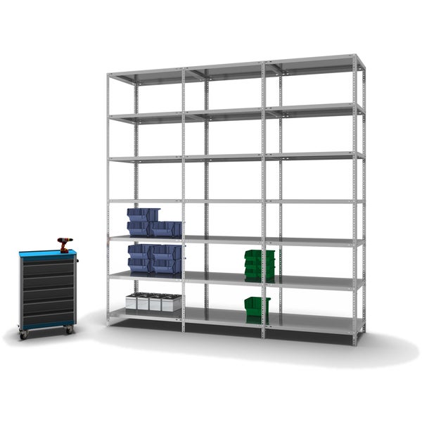 PROREGAL Fachbodenregal Schraubsystem Light-Duty Grundregal HxBxT 300 x 100 x 60 cm 7 Ebenen Fachlast 125 kg Beidseitig Nutzbar Verzinkt