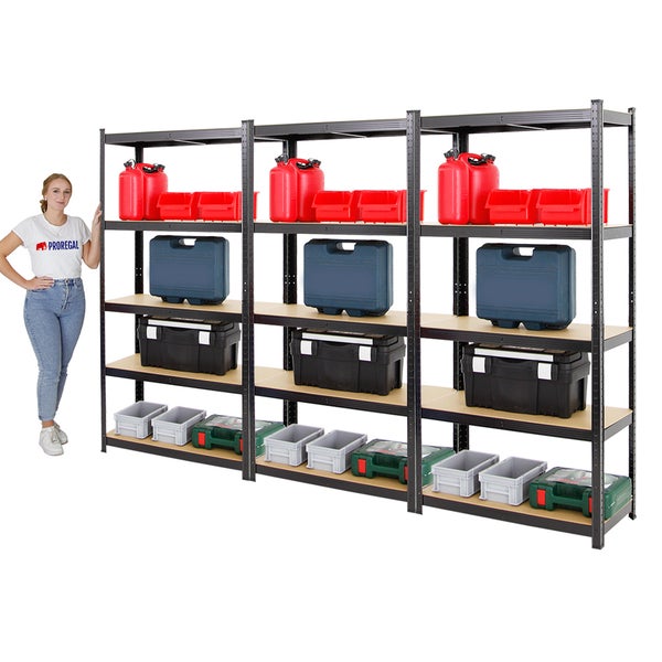 PROREGAL Mega Deal 3x Schwerlastregal Ragnar HxBxT 180 x 90 x 40 cm Fachlast 175 kg Schwarz