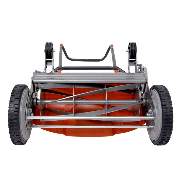 Spindelmäher mit Rädern und Fangkorb