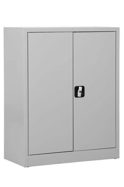 PROREGAL Flügeltürenschrank Badger 2 Fachböden Eurolock Griff Sockel HxBxT 100 x 80 x 38 cm Grau Lackiert