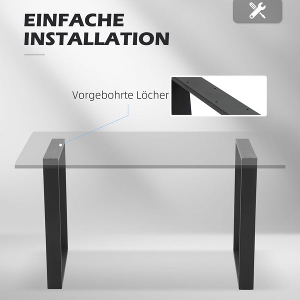 HOMCOM Tischbeine, 2er-Set Tischkufen, Möbelfüße aus Vierkantprofilen, 60 x 72 cm Tischgestell für Couchtisch, Esstisch, Stahl, Schwarz