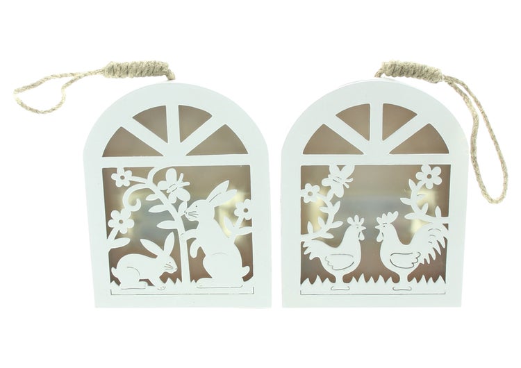 FRANK FLECHTWAREN | LED-Hänger Frühling, 2er Set, HOLZ, KUNSTSTOFF, SISAL, 10 x 2,5 x 15,5 cm
