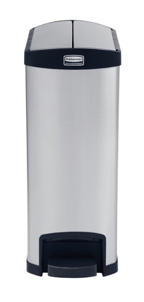 PROREGAL Rubbermaid Slim Jim Step On Container End Step Pedal Abfalleimer HxBxT 72,1 x 34,3 x 52,7 cm Polyethylen Silber Mit Schwarzem Akzentstreifen