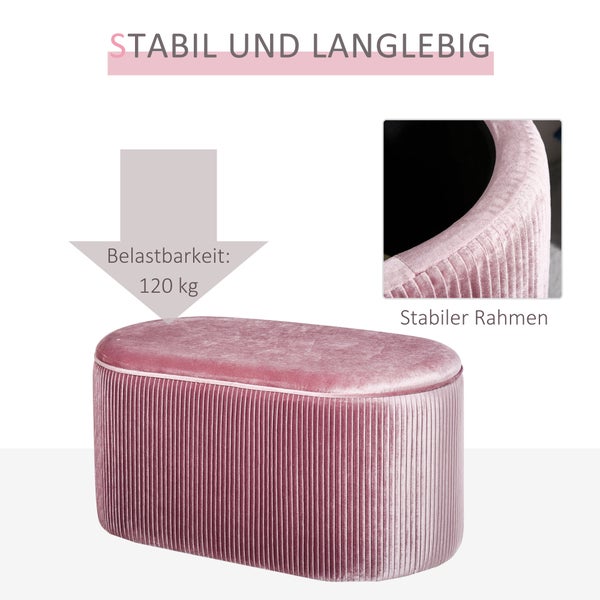 HOMCOM Sitzbank mit Stauraum, für Wohnzimmer, französische Stil,  elegant, 81 x 40 x 41 cm, Samt, Rosa
