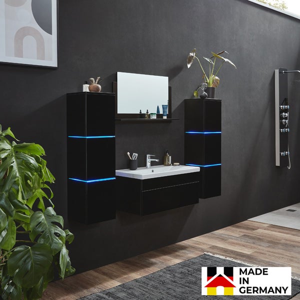 Home Deluxe - Badmöbel-Set - WANGEROOGE BIG Schwarz - X-Large - inkl. Waschbecken und komplettem Zubehör - Breite Waschbecken: ca. 80 cm I Badezimmermöbel Waschtisch Badmöbelset