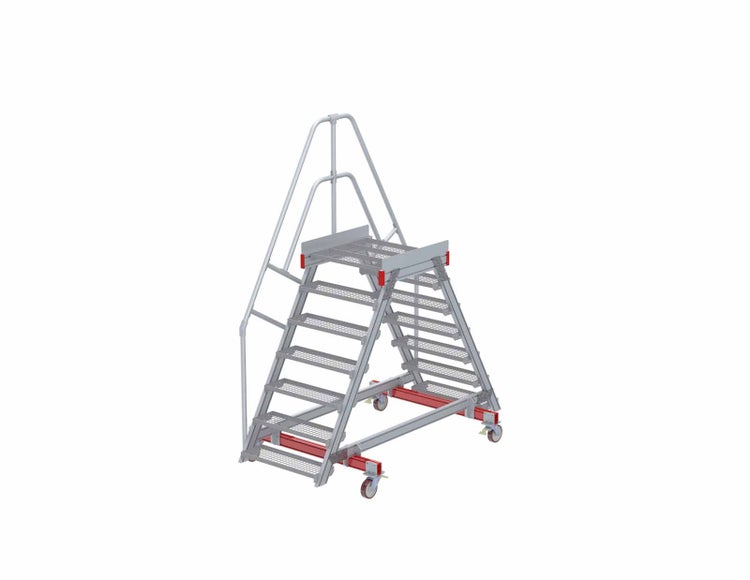 Fahrbare Treppe aus Metall mit Geländer