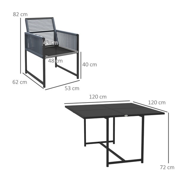 Outsunny Sitzgruppe 5 tlg. Essgruppe für 4 Personen Esstisch mit 4 Stühlen Esszimmergruppe mit Klappstühle Küchentisch-Set mit Stahlgestell Balkonmöbel Gartenmöbel für Terrasse, Balkon Dunkelgrau
