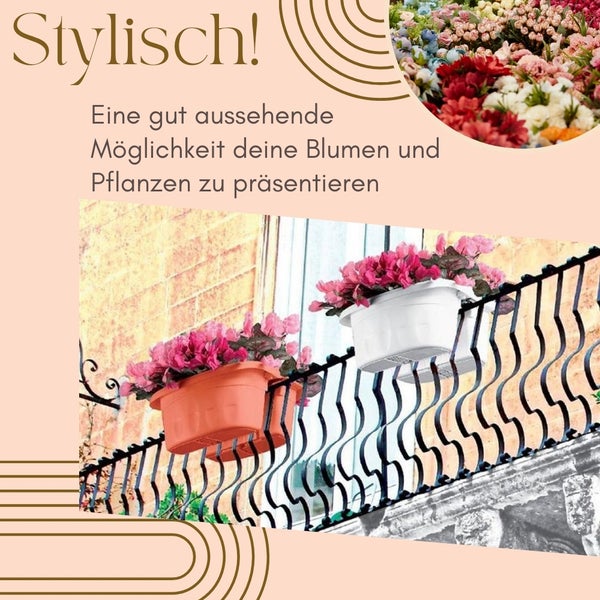 Blumenkasten Balkongeländer Beidseitig Balkon Blumenkasten Doppelseitig Balkonkasten mit Halterung Geländerkasten mit Wasserspeicher terracotta 50 cm