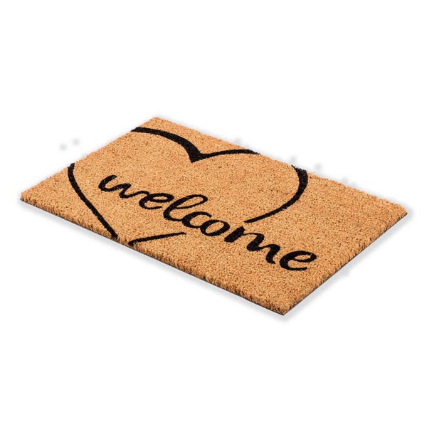 Fußmatte aus Kokosfaser mit Willkommensaufschrift und Herzmotiv