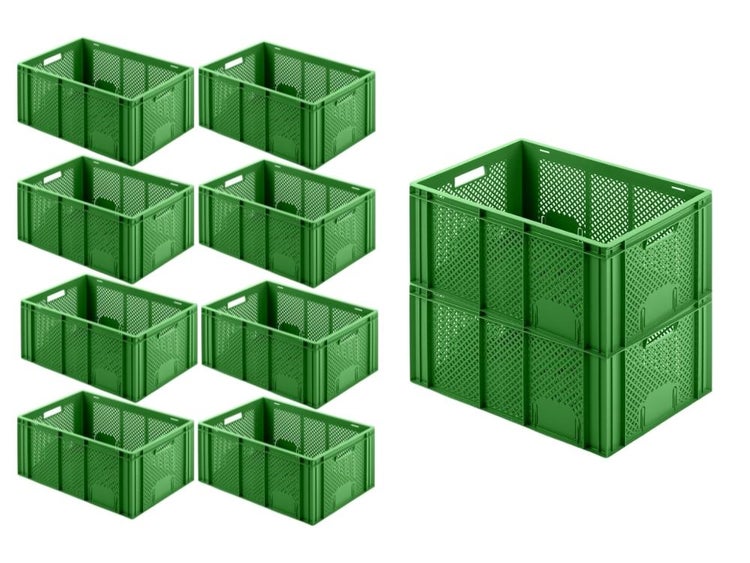 PROREGAL SparSet 10 x Eurobehälter Obst- und Gemüsekasten HxBxT 27,4 x 40 x 60 cm 54 Liter Grün Obst-Gemüsekiste Obstkorb Transportbox