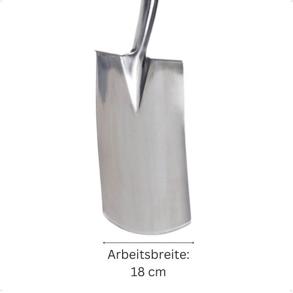 Metallspatenblatt mit einer Arbeitsbreite von 18 Zentimetern.