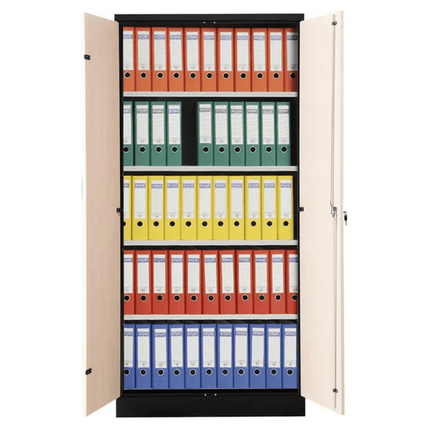 PROREGAL Aktenschrank Beetle 4 Fachböden HxBxT 195 x 92 x 42 cm Schwarz & Ahorn