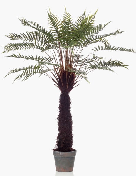 Künstlicher Ficus Benjamina mit grün-weißen Blättern und gedrehtem Stamm im schwarzen Topf.