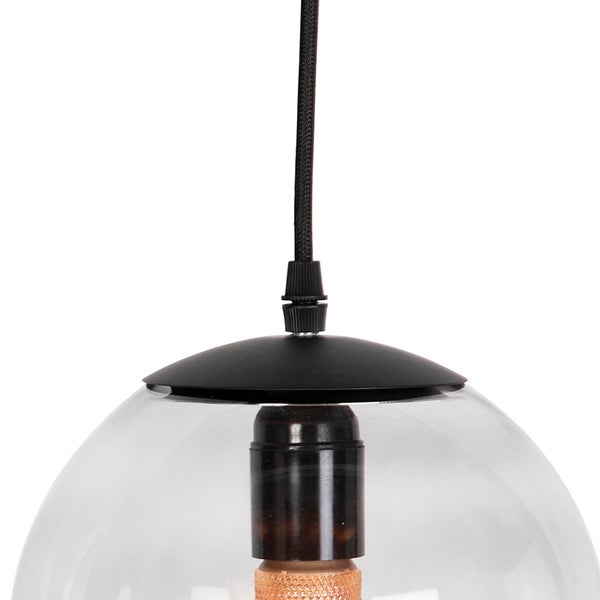 Hängelampe mit Glasschirm und Textilkabel