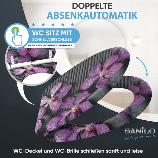 Sanilo WC Sitz mit Absenkautomatik und Schnellverschluss mit Orchideen Motiv