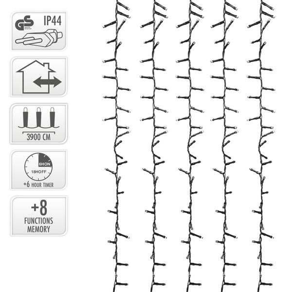 Lichterkette mit 3900 Zentimeter Länge, IP44 Schutzart, GS geprüft, sechs Stunden Timer und acht Speicherfunktionen