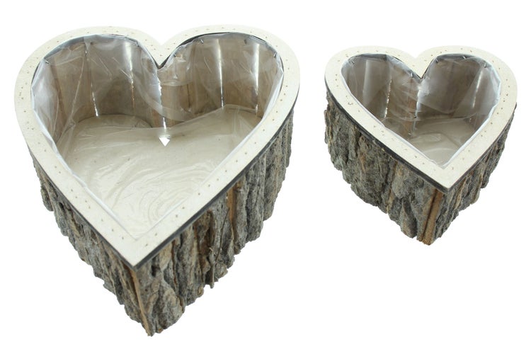 FRANK FLECHTWAREN | Pflanzherz Rindenstücke, 2er Set, HOLZ, 18 x 20 x 9 cm, 26 x 31 x 11 cm