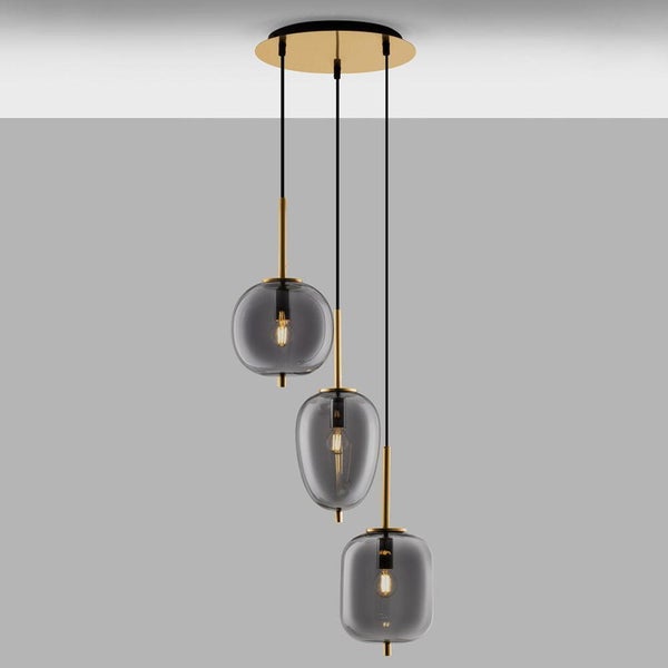 Pendelleuchte Lato in Schwarz-transparent und Gold E27 3-flammig