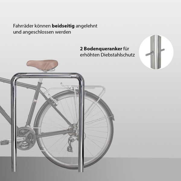 Fahrradparker aus Metall mit zwei Bodenankern für erhöhten Diebstahlschutz