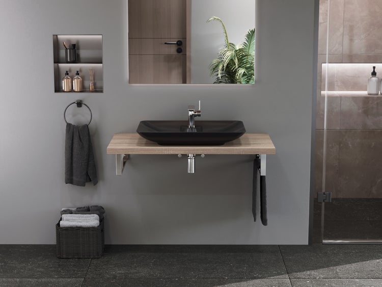 Aqua Bagno Leon – Aufsatzwaschbecken 64 cm – Keramik in Schwarz Matt – KB.AN.LEON.002