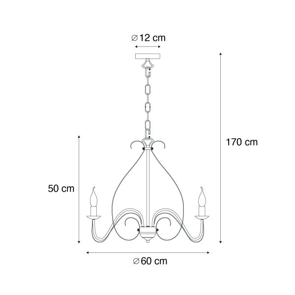 Skizze eines Kronleuchters mit Abmessungen