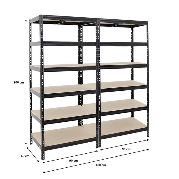 PROREGAL Mega Deal 2x Schwerlastregal Giant Tiger HxBxT 200 x 90 x 60 cm Fachlast 265 kg 6-Ebenen Schwarz