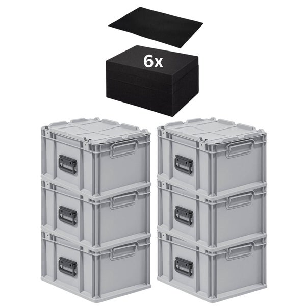 PROREGAL SuperSparSet 6 x Eurobox NextGen Portable Mit Rasterschaumstoff und Schaumstoffeinlage HxBxT 23,5 x 30 x 40 cm 20 Liter Eurobehälter Transportbox