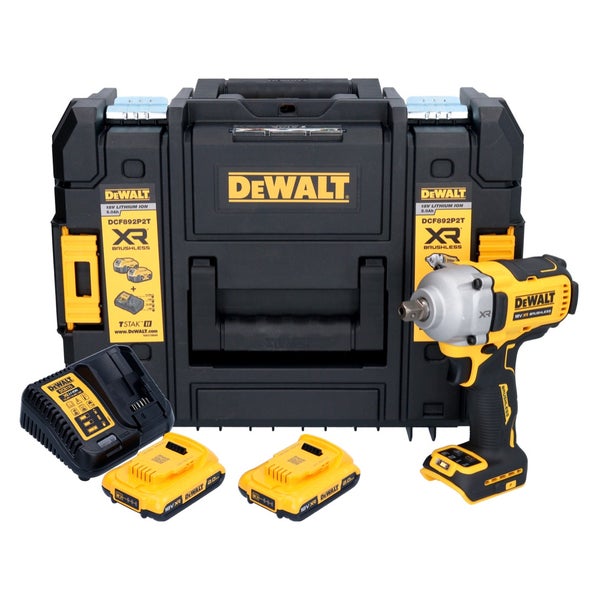 DeWalt 18 Volt XR bürstenloser Akku-Schlagschrauber Set mit zwei Akkus, Ladegerät und TSTAK Transportkoffer.