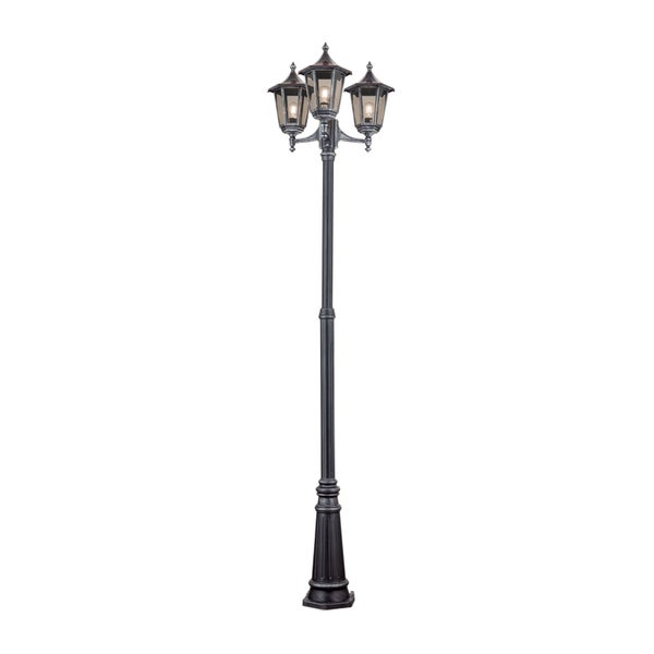 Dreiflammige Mastleuchte im klassischen Design für den Außenbereich aus Metall und Glas.