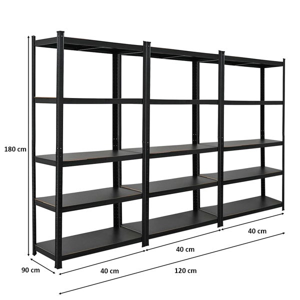 PROREGAL Mega Deal 3 x All Black Series Schwerlastregal Ragnar HxBxT 180 x 90 x 40 cm Fachlast 100 kg Matt Schwarz Kellerregal Steckregal Garagenregal