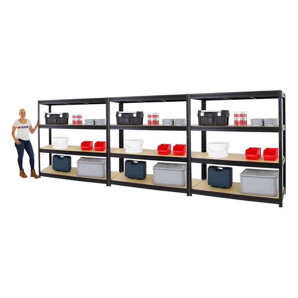 PROREGAL Mega Deal 3x Schwerlastregal Dino HxBxT 180 x 160 x 60 cm Fachlast 600 kg Schwarz