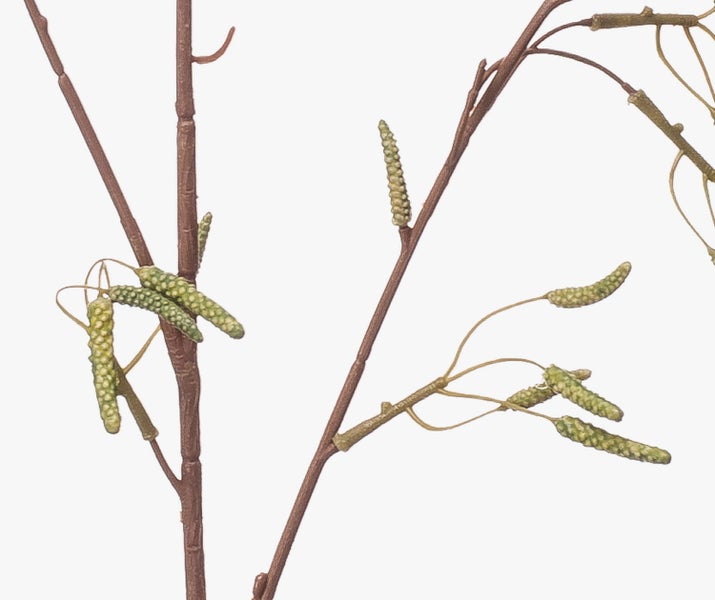 Künstlicher Hibiskuszweig mit vier silbernen Blüten und braunem Stiel für Dekorationen.