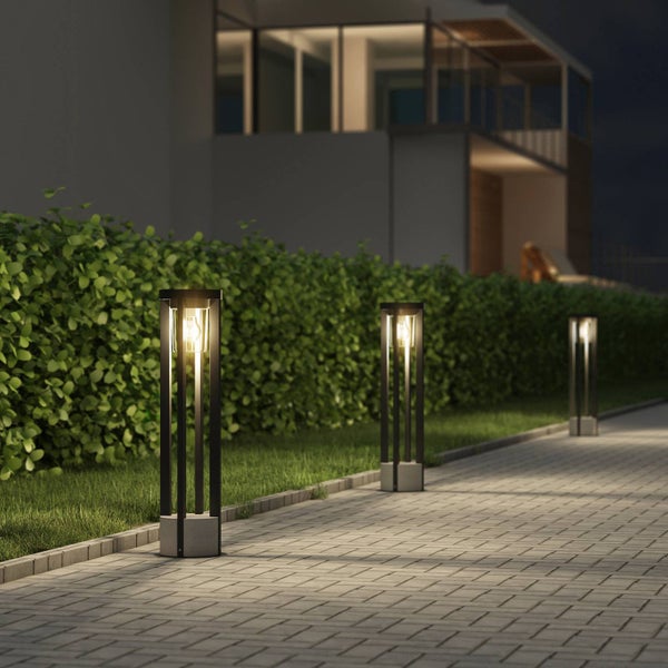 Lucande Außenleuchte Overa (spritzwassergeschützt (Modern) in Alu aus Aluminium (1 flammig, E27) - Wegeleuchte Pollerleuchte Wegelampe Sockelleuchte