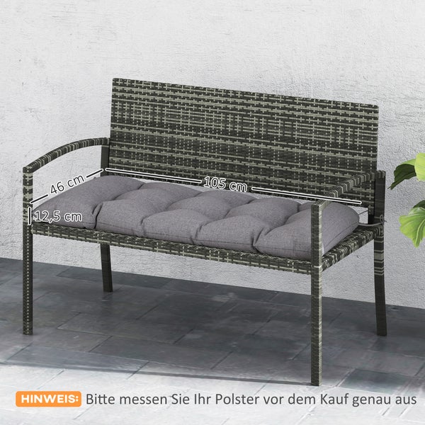 Outsunny Bankauflage 105 x 46 x 12,5 cm Bankkissen mit Bändern, Outdoor Sitzkissen, wasserabweisend Stuhlkissen UPF50+, Sitzauflage, Sitzpolster, Bankpolster für Gartenmöbel, Sitzbank, Grau