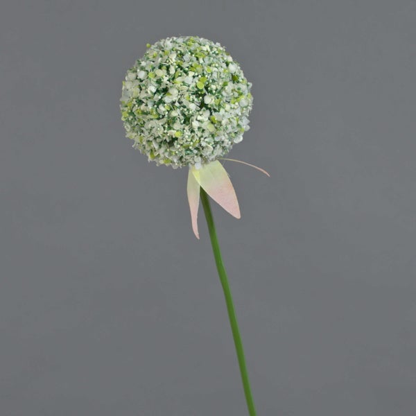 Künstliche Allium-Blume mit rundem Blütenkopf und langem grünem Stiel für Dekoration.