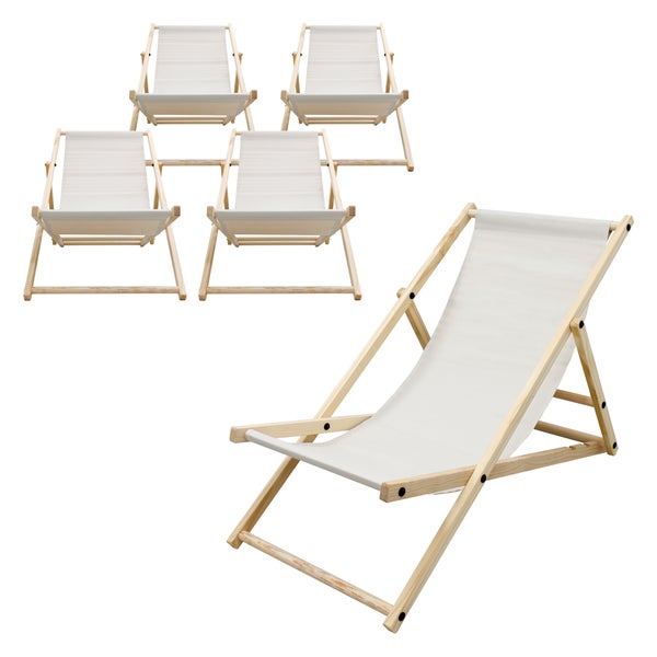 ECD Germany 5er Set Liegestuhl klappbar, Beige, aus Holz, verstellbare Rückenlehne, 3 Positionen, bis 120kg, Sonnenliege Gartenliege Strandliege Strandstuhl Holzklappstuhl, für Garten, Balkon & Strand