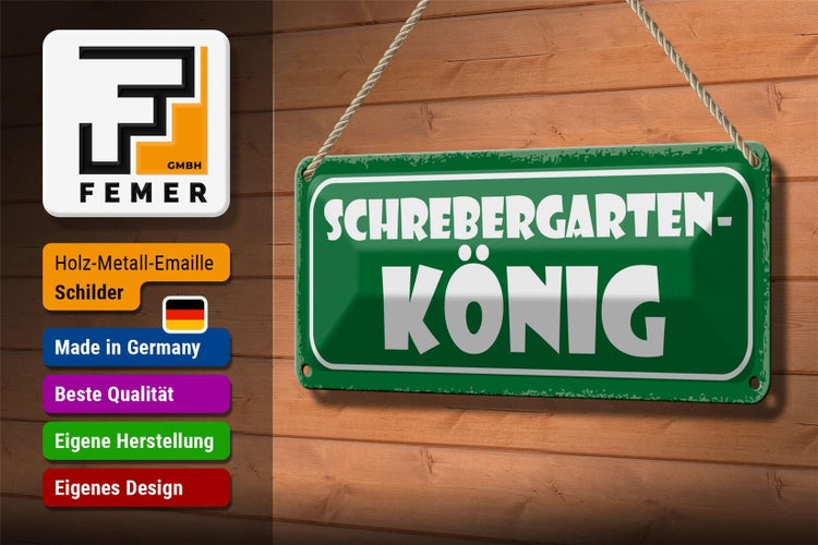 Blechschild Spruch 27x10cm Schrebergarten König Grill Dekoration